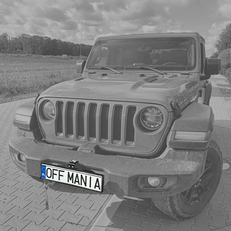 Portamatrículas plegable para cabrestante